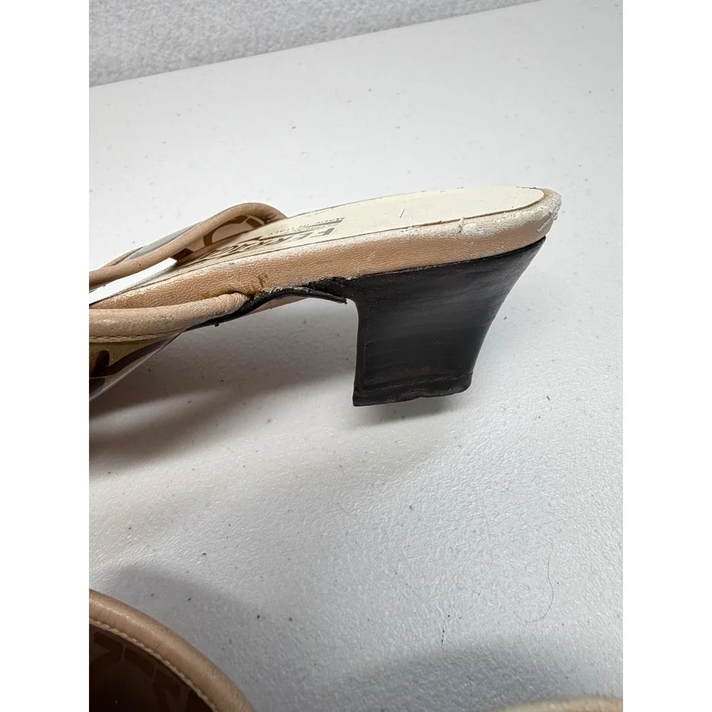 Salvatore Ferragamo Gancini Logo Lucite Block Heel Slide Sandals Tan 9.5 B
